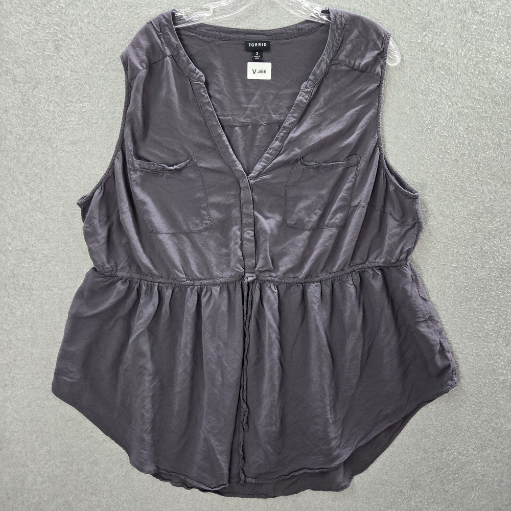 Torrid Women Top 3 Gray Blouse Peplum Pockets Sleeveless Drawstring Pullover